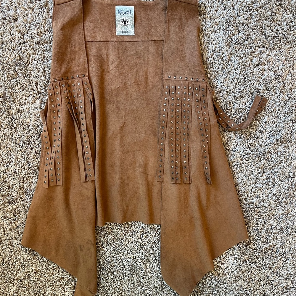 Vocal Tan Fringe Vest with Stud Accents